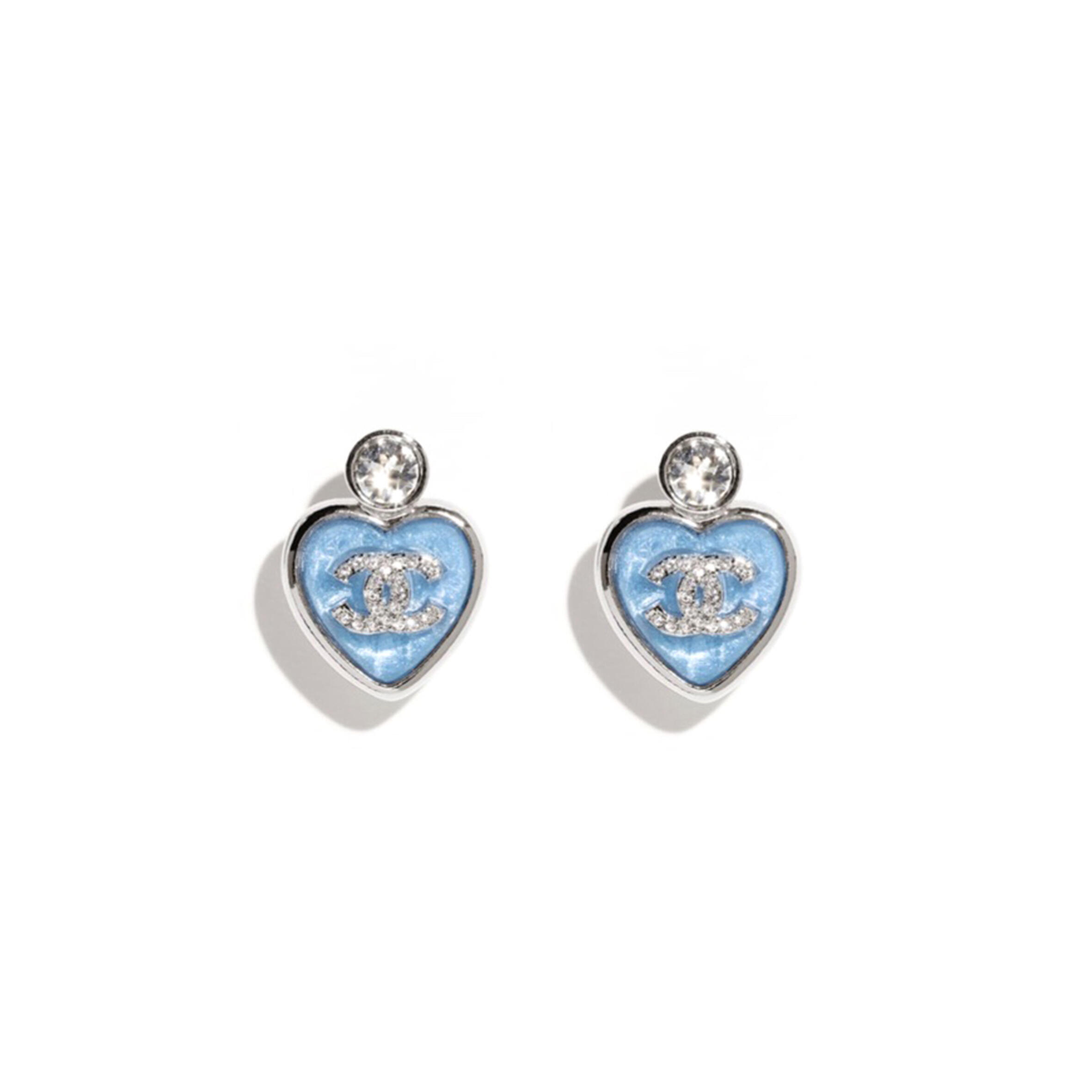 Ch**el blue cc logo heart rhinestone earrings abe524
